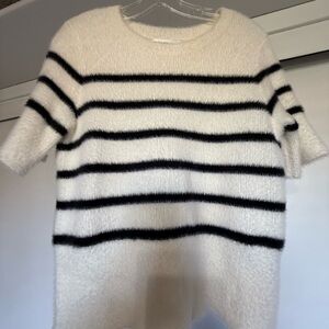Bailey 44 Fuzzy Black and White Striped Sweater. Size M. NWOT